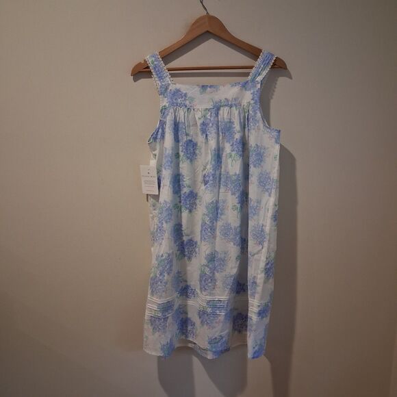 NWT Eileen West Nightgown Ballet Lace Trim Sleeveless Cotton Woven Blue Floral S - Picture 7 of 10